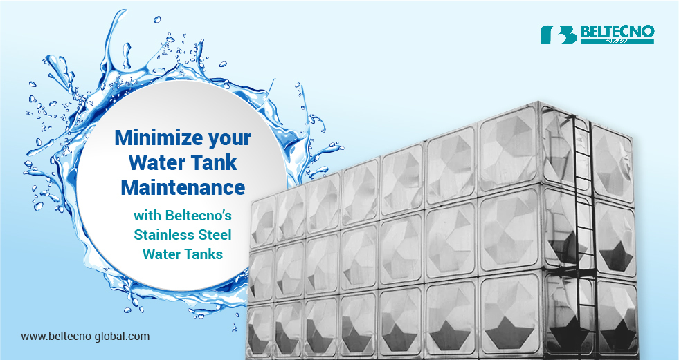 An image promoting the use of the Beltecno SS water storage tank to minimise water tank maintenance