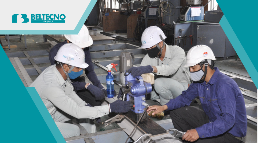 An image showing the Beltecno team crafting robust SS panel tanks in the construction industry